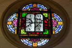 Quatrefoils: Top: Christ Blessing; The 10 Commandments; Right The Holy Bible, Detail