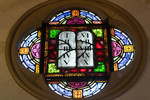 Quatrefoils: Top: Christ Blessing; The 10 Commandments; Right The Holy Bible, Detail