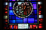 Detail, St. Frances Giving to the Poor, from The Life of St. Frances or F.B. Taylor Memorial Window by Christopher Wallis and Geri Binks