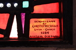 Detail, Signature from The Life of St. Frances or F.B. Taylor Memorial Window by Christopher Wallis and Geri Binks