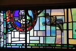 Detail, The Scattering of Wycliffe’s Ashes by Bishop Fleming and St. John the Divine from The Ecclesiastical Sonnets or Eleanor Crosydale Jared Memorial Window. by Christopher Wallis and Geri Binks