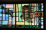 Detail, St. John the Divine, Rural Ceremony, Artist’s Signature, and the Coat of Arms of Ontario from The Ecclesiastical Sonnets or Eleanor Crosydale Jared Memorial Window by Christopher Wallis and Geri Binks