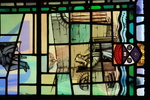 Detail, William Wordsworth, Wanderer or the Recluse, and the Coat of Arms of UWO from The Ecclesiastical Sonnets or Eleanor Crosydale Jared Memorial Window by Christopher Wallis and Geri Binks