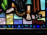 Detail, Inscription of St. Paul from St. Luke and St. Paul Window by Christopher Wallis