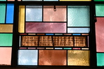 Detail, Inscription from Christ and Child or E. and W. Dunston Memorial window by Christopher Wallis