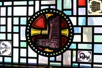 Detail, Current Cathedral with Vignettes of Dove of Holy Spirit, St. Paul, the Crown from the Dean’s office windows of Cathedral’s Heraldic Arms and Vignette of Current Cathedral by Christopher Wallis