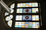 The Dean’s office windows of Cathedral’s Heraldic Arms and Vignette of Current Cathedral by Christopher Wallis