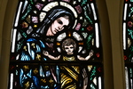 Detail, Head Madonna and Child from Left Lancet of The Holy Family or James Lorne Jones Window by Yvonne Williams