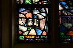 Detail, Lower Inscription from Left Lancet of The Albert and Julia Moffitt Memorial Window by Yvonne Williams