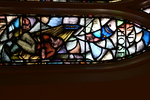 Detail, Upper Inscription and Prisoner from Right Lancet of The Albert and Julia Moffitt Memorial Window by Yvonne Williams