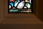 Detail, Inscription from Agnes Kennedy Memorial Window or St. Francis of Assisi Preaching to the Birds by Yvonne Williams
