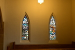 View of Chapel Windows on West Wall showing Agnes Kennedy Memorial Window (St. Francis of Assisi Preaching to the Birds) and Martha Amelia Stiles Memorial Window (St. Francis of Assisi Tending to the Poor)