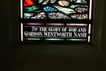 Detail, Inscription from Left Lancet of Prince of Glory and Faith or Gordon Wentworth Nash Window